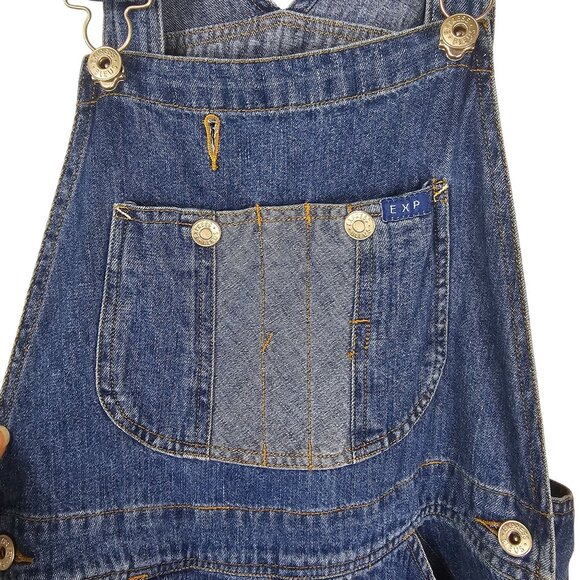 VTG 90s Express Bleus Denim Long Overall Dress M Modest Back Slit Patchwork - Picture 10 of 12